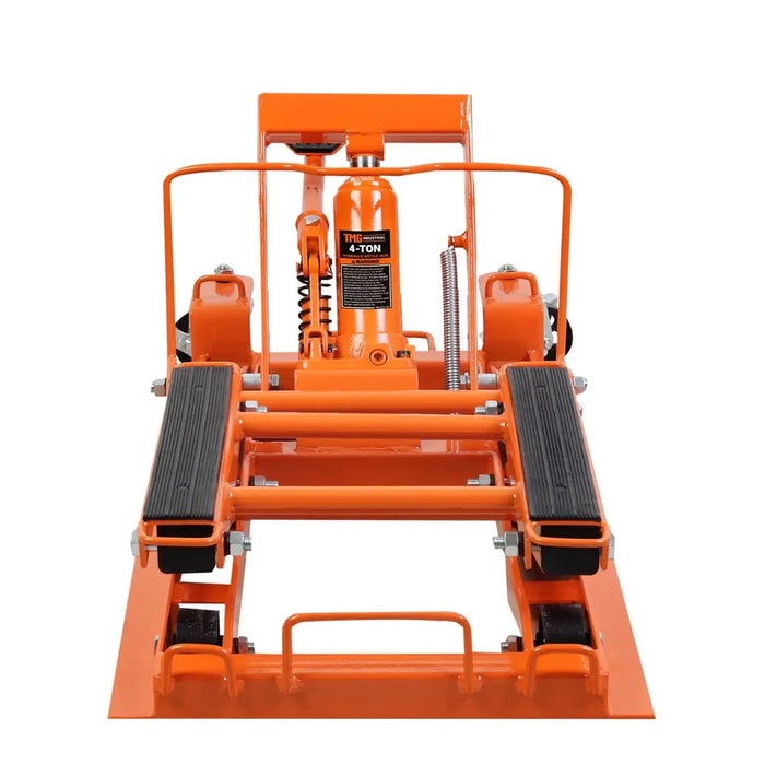 TMG Industrial 1500-lb Motorcycle ATV Jack Lift, 5”-16” Lifting Range, 6 Locking Positions, Swivel Casters, Bottle Jack, TMG-ALM68