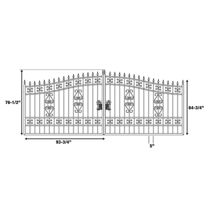 TMG Industrial 16-ft Bi-Parting Deluxe Wrought Iron Ornamental Gate, 100% Solid Forged Steel, Powder Coated, TMG-MG16