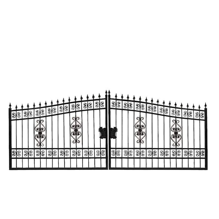 TMG Industrial 16-ft Bi-Parting Deluxe Wrought Iron Ornamental Gate, 100% Solid Forged Steel, Powder Coated, TMG-MG16