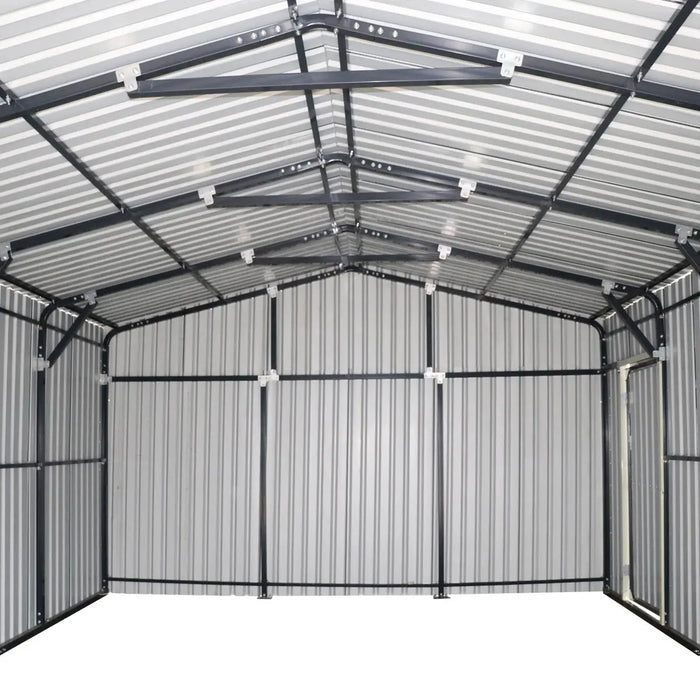 TMG Industrial 16’ x 24’ Metal Garage Shed with Double Front Doors, 10’ Peak Height, Side Entry Door, 384 Sq-Ft Floor Space, TMG-MS1624