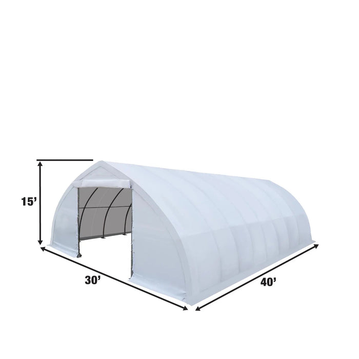 30' x 40' Peak Ceiling Storage Shelter with Heavy Duty 17 oz PVC Cover & Drive Through Doors, TMG-ST3040V