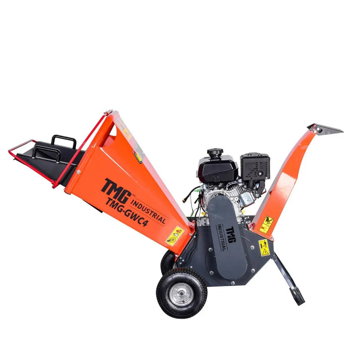TMG Industrial 4" Wood Chipper Powered by 7 HP Kohler Command Pro Series Engine, 6'' Reversible Blades, Dual Belt Drive, TMG-GWC4