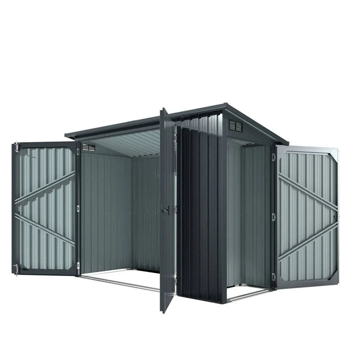 TMG Industrial 4’ x 8’ Bicycle Metal Pent Shed, 29 Gauge Corrugated Metal, 70” Upper edge, TMG-MS0408