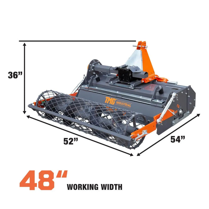 TMG Industrial 48" Stone Burier Rotary Tiller, 3-Point Hitch, Category 1 Hookup, 25-50 HP Tractors, PTO Shaft Included, 2-1/2" Stone Capacity, TMG-TSB48 (Discontinued)