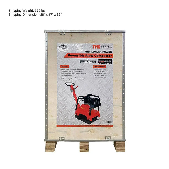 TMG Industrial 5600-lb Reversible Vibratory Plate Compactor, 6 HP Kohler Command Pro Engine, TMG-PC150K