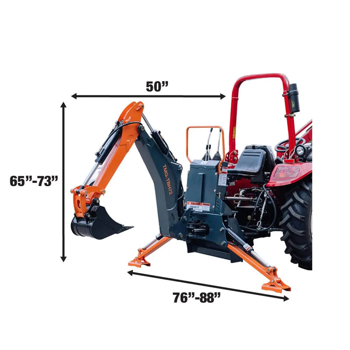 TMG Industrial 6-FT 3-Point Hitch Swing Backhoe Attachment, 12” Bucket Included, 20-65 HP Tractor, 97” High Reach, Category 1 & 2 Hookups, TMG-TBH72