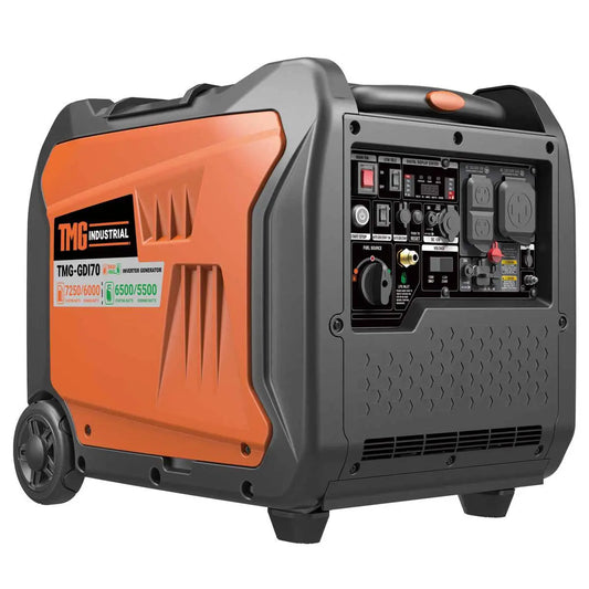 TMG Industrial 7250 Watt Digital Inverter Hybrid Portable Generator, Dual Fuel Capability (Gas/LPG), 6.5hrs 50% Load Run Time, CETL, ETL Certified For Canada/US, EPA Emissions Compliance, TMG-GDI70