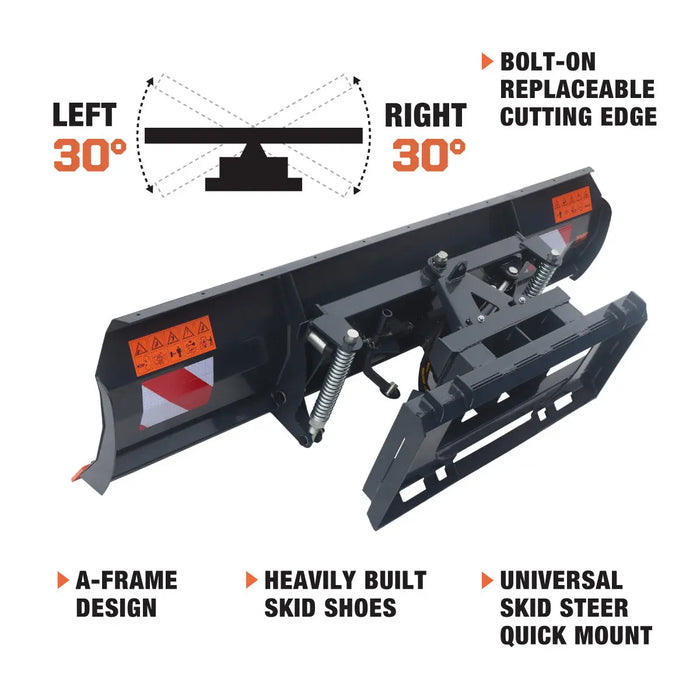 TMG Industrial 94” Skid Steer Dozer Blade/Snow Plow Pusher, 30° Left & Right, Bolt-On Cutting Edge, Adjustable Skid Shoes, Universal Quick Mount, TMG-DB94