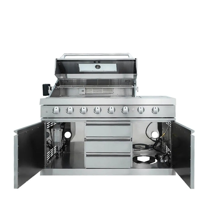 TMG Industrial Stainless Steel Outdoor Kitchen, 6 Main Burners, Rear Burner, Side Burner, Integrated Sink & Refrigerator, CSA/CE Certified, TMG-LKS08
