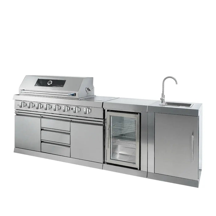 TMG Industrial Stainless Steel Outdoor Kitchen, 6 Main Burners, Rear Burner, Side Burner, Integrated Sink & Refrigerator, CSA/CE Certified, TMG-LKS08