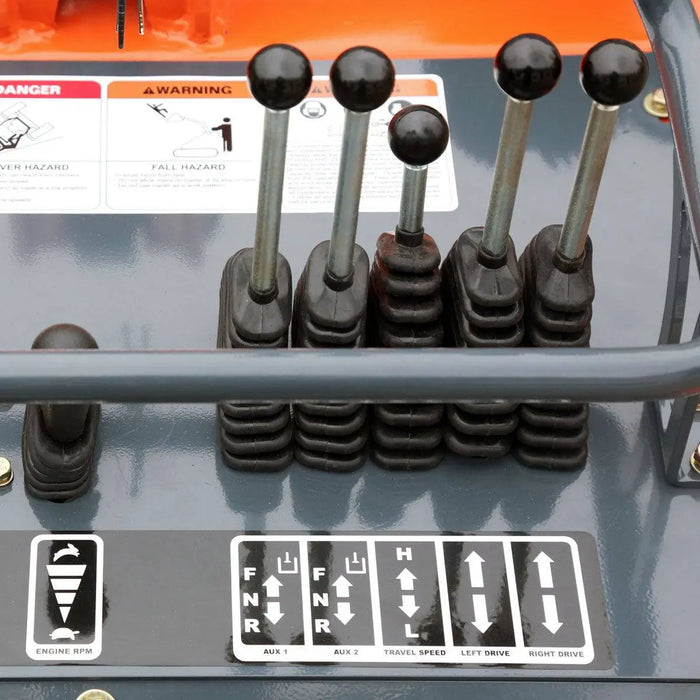 TMG Industrial Stand-On Mini Track Loader, 25 HP Perkins Diesel Engine, Eaton Hydraulic Motor, Permco Hydraulic Pump, Italian Hydro Control Valve, Joystick Controls, 750 lb Load Capacity, Smooth Bucket Included, TMG-MVL25P