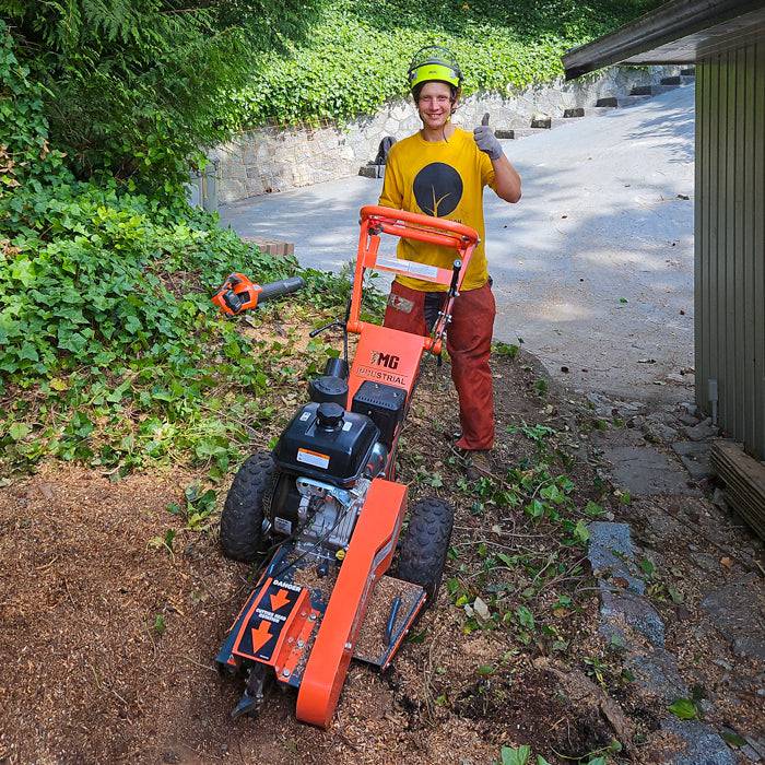 TMG Industrial Walk-Behind Kohler Powered Stump Grinder, 9 Carbide Teeth, 24” Cutting Capacity, 14 HP Gasoline Engine, TMG-GSG9