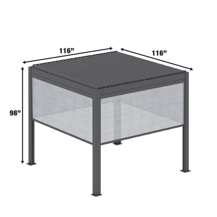 TMG LIVING 10' x 10' Aluminum Motorized Louver Roof Pergola with Side Screens, TMG-LPG11