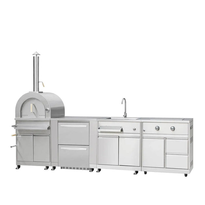 TMG Living Kitchen Pro Series 7-Piece Stainless Steel Modular Outdoor Kitchen Suite Set, 35” Refrigerator Cabinet, 32” BBQ, 4-Burner Gas Grill, Sink, Side Burner, Corner Cabinet, Pizza Oven, TMG-LKS12