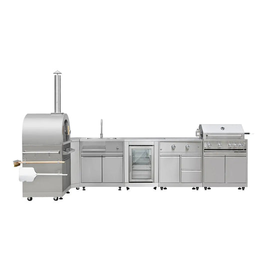 TMG Living Kitchen Pro Series 7-Piece Stainless Steel Modular Outdoor Kitchen Suite Set, 35" Refrigerator Cabinet, 32" BBQ, 4-Burner Gas Grill, Sink, Side Burner, Corner Cabinet, Pizza Oven, TMG-LKS12 TMG Industrial