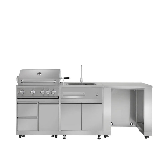 TMG Living Kitchen Pro Series 7-Piece Stainless Steel Modular Outdoor Kitchen Suite Set, 35” Refrigerator Cabinet, 32” BBQ, 4-Burner Gas Grill, Sink, Side Burner, Corner Cabinet, Pizza Oven, TMG-LKS12