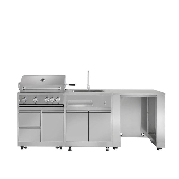 TMG Living Kitchen Pro Series 7-Piece Stainless Steel Modular Outdoor Kitchen Suite Set, 35” Refrigerator Cabinet, 32” BBQ, 4-Burner Gas Grill, Sink, Side Burner, Corner Cabinet, Pizza Oven, TMG-LKS12