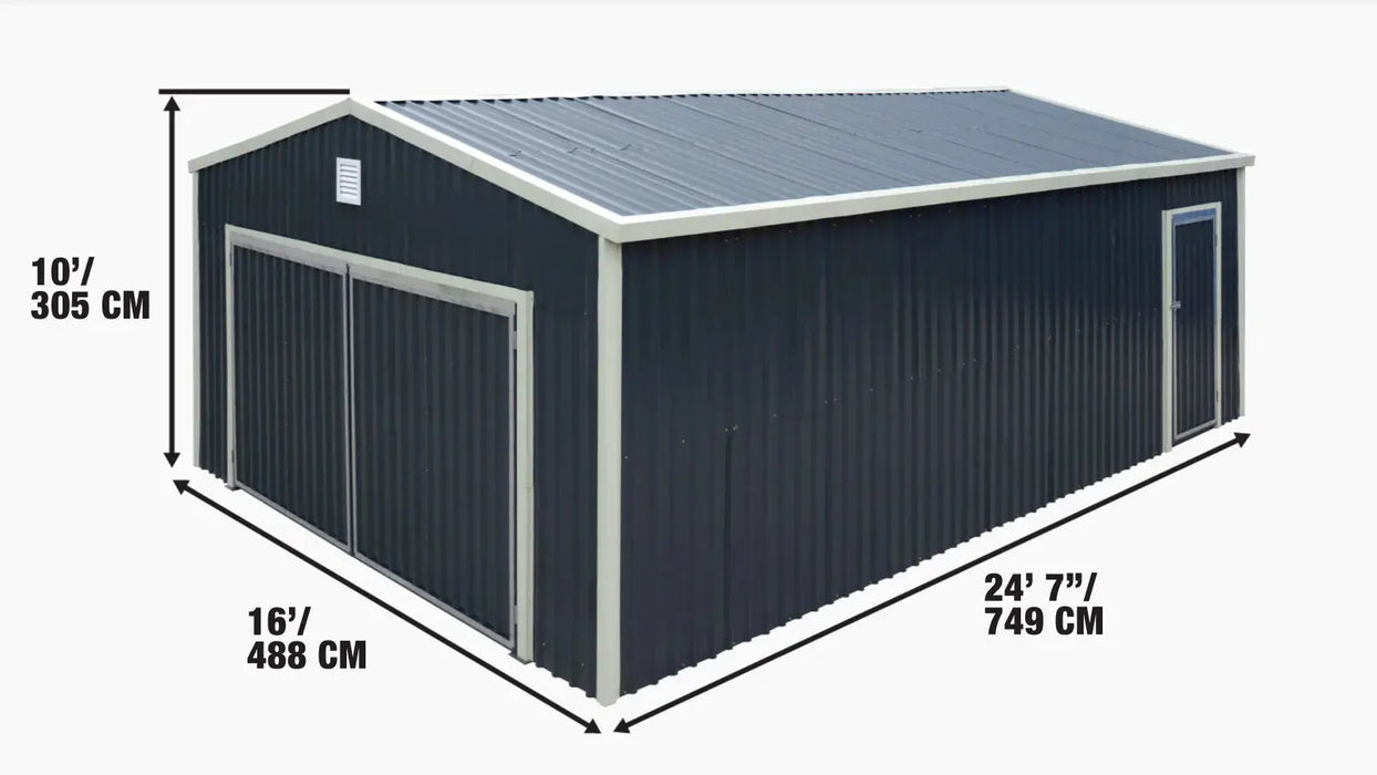 5 x 7.5 m Metal Garage Shed with Double Front & Side Doors, 3.0 m Peak Height, TMG-MS1624 TMG Industrial