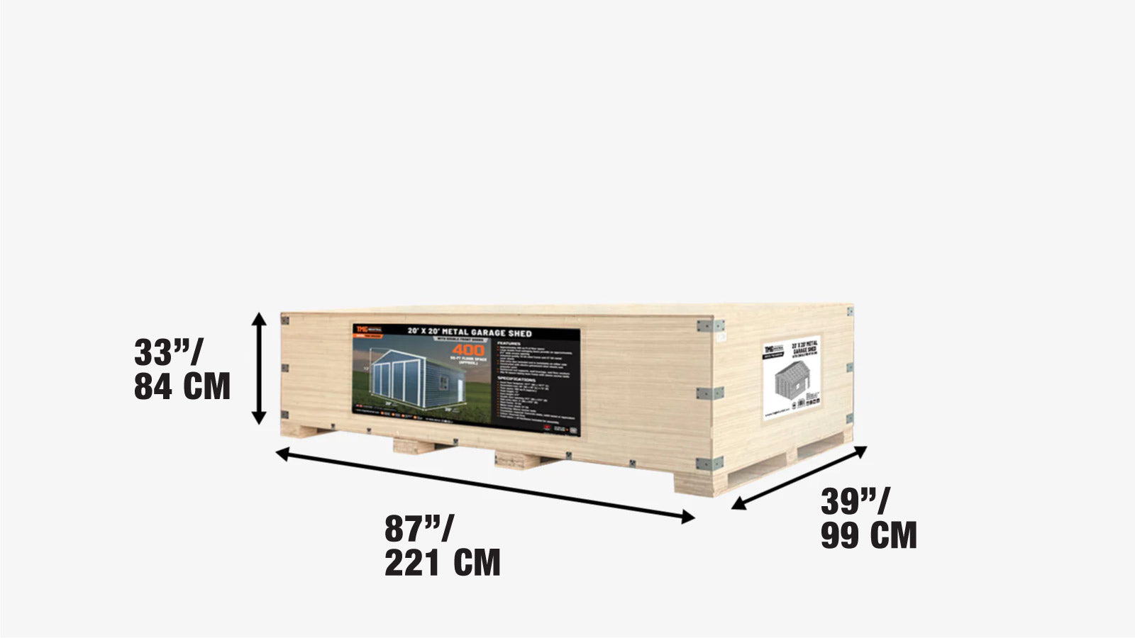 Metalowy garaż 20' x 20', podwójne drzwi wejściowe 9' wysokości, 13' szczytu, 400 stóp kwadratowych TMG-MS2020-shipping-info-image