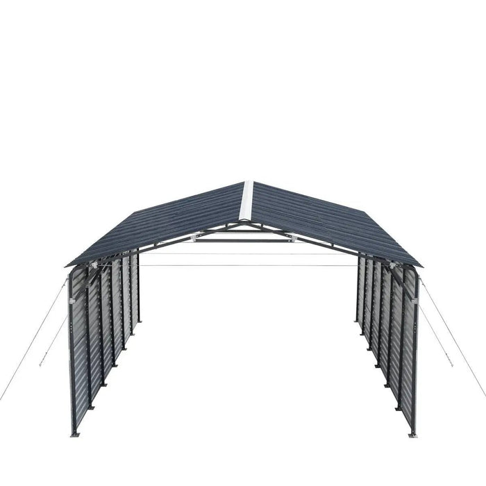 TMG Industrial 20’ x 30’ Metal Shed Carport, 10’ Enclosed Sidewalls, 600 Sq-Ft, 27 GA Corrugated Panels, TMG-MSC2030F