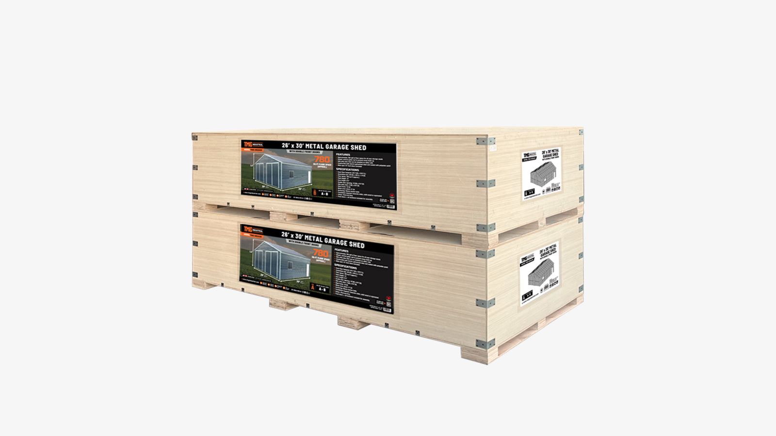 8 x 9 m Metal Garage Shed with Double Front & Side Doors, 4.3 m Peak Height, TMG-MS2630-shipping-info-image