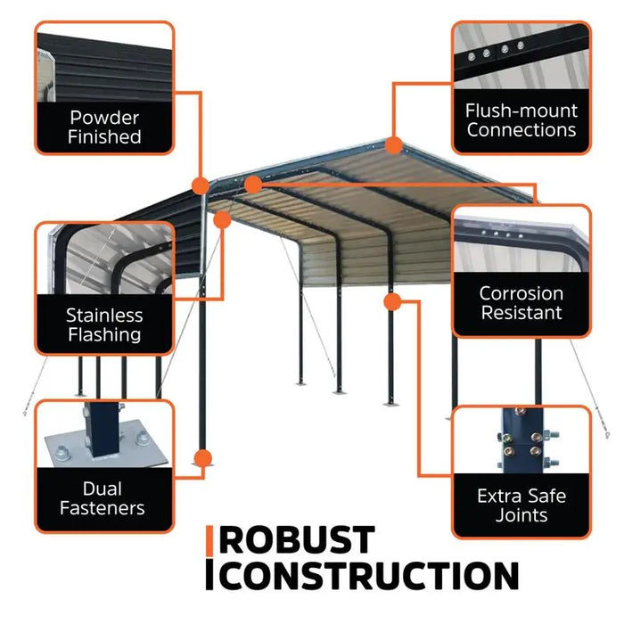 3.6 x 6 m Metal Shed Carport with 2.4 m Open Sidewalls, 2.9 m Peak Height, TMG-MSC1220 TMG Industrial