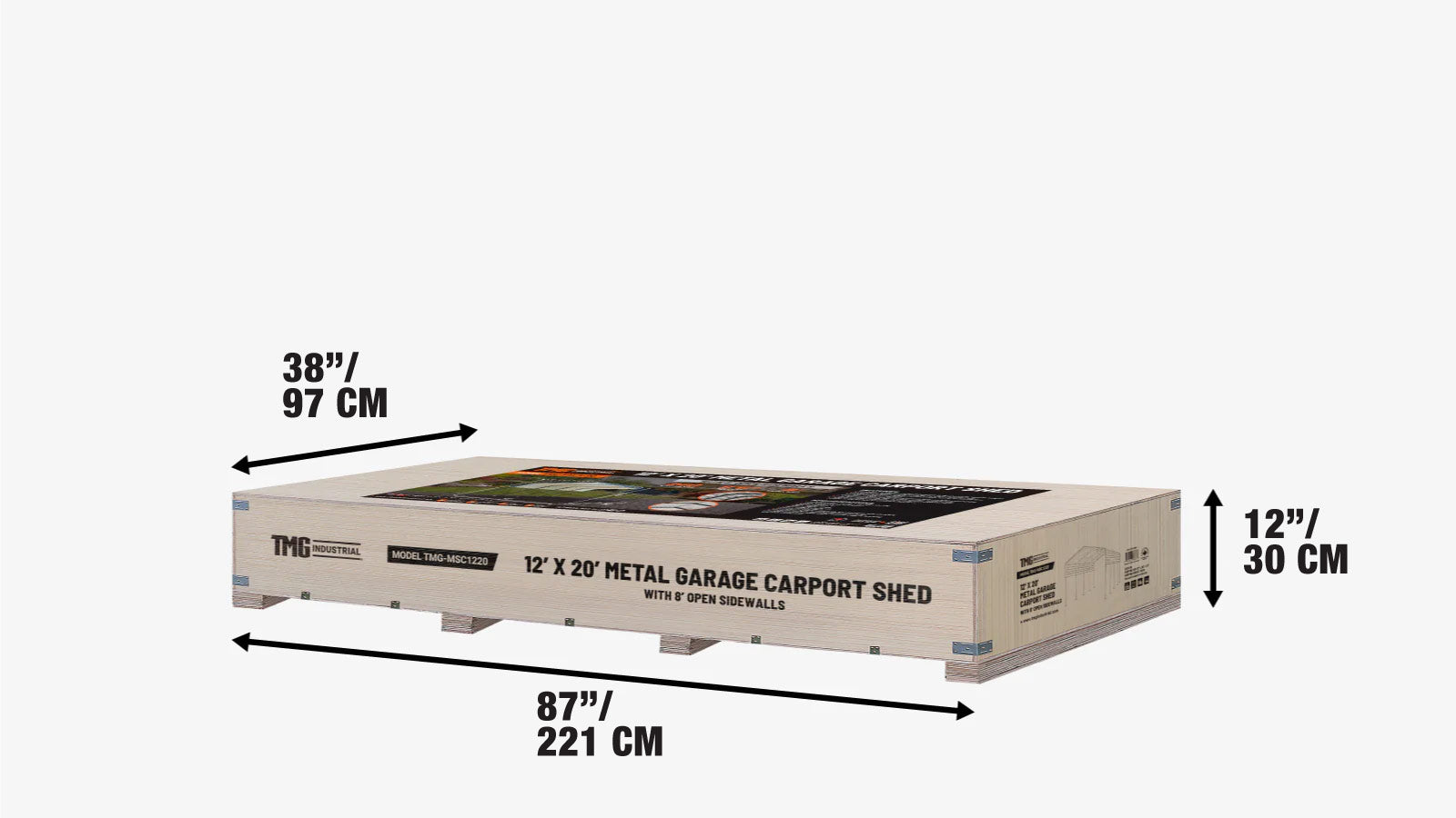 Metalowa wiata garażowa 12' x 20' z otwartymi ścianami bocznymi 8', TMG-MSC1220-shipping-info-image
