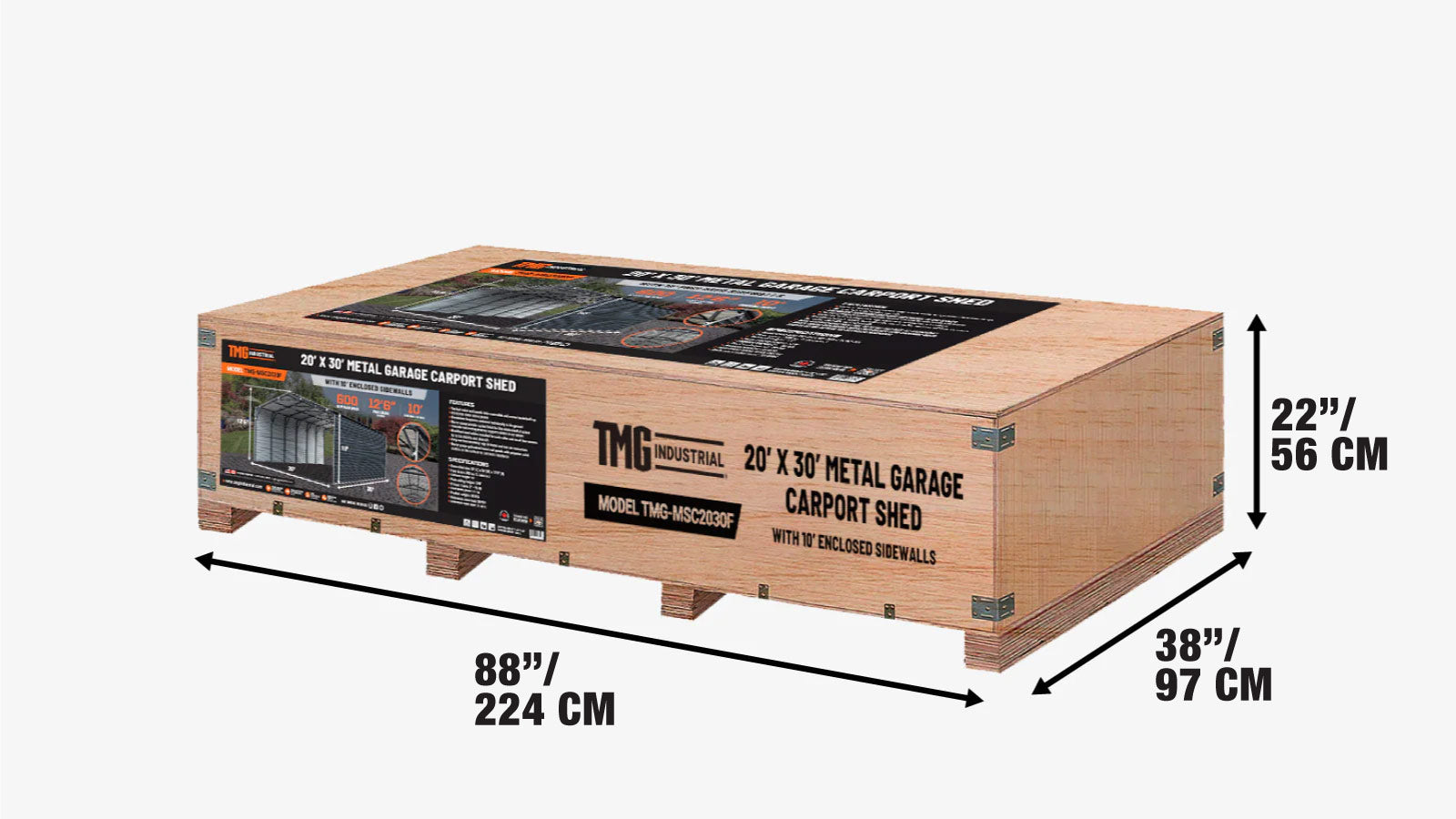 Metalowa wiata garażowa 20' x 30', 10' zamknięte ściany boczne, 600 stóp kwadratowych, 27 paneli falistych GA, TMG-MSC2030F-shipping-info-image