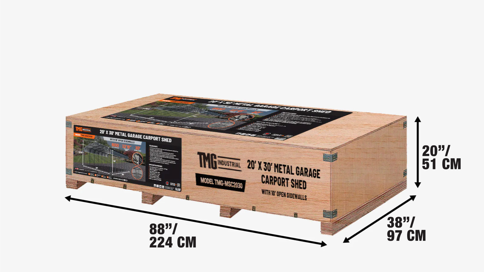 Metalowa wiata garażowa 20' x 30', ściany boczne otwarte 10', 600 stóp kwadratowych, panele faliste 27 GA, TMG-MSC2030-shipping-info-image