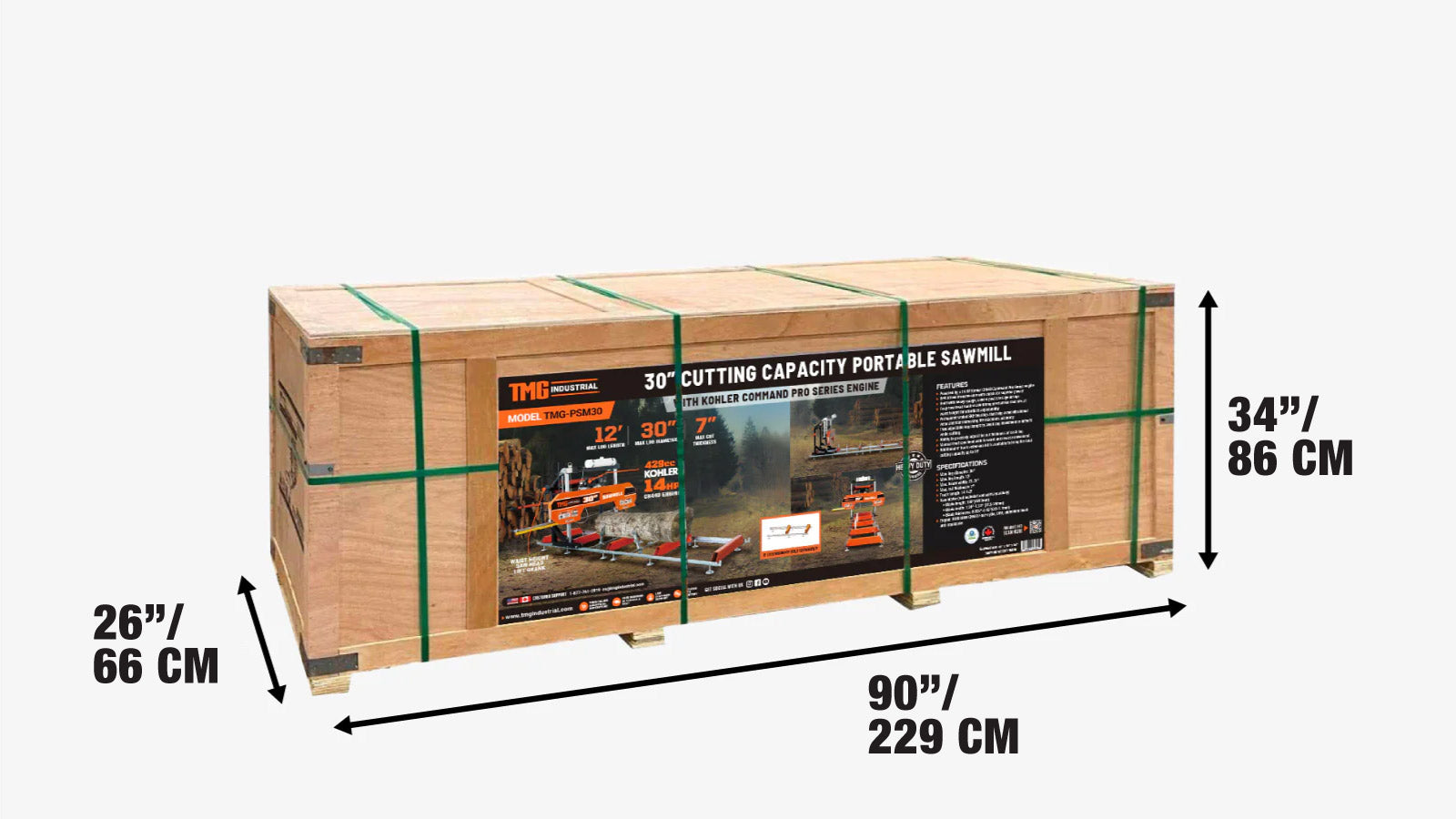 3.6 m Portable Sawmill (Blade is not Included), 760 mm Diameter, 14 HP Kohler Engine, TMG-PSM30-shipping-info-image