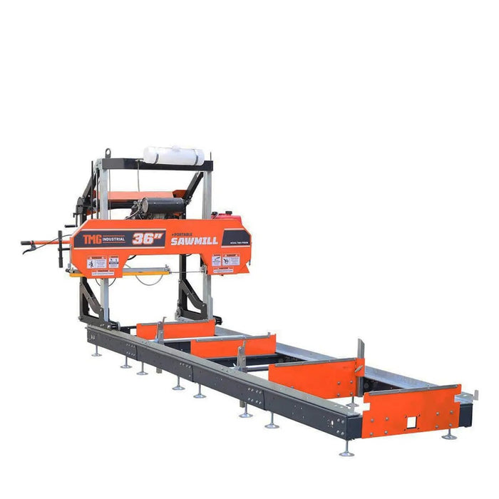 TMG Industrial 36” Portable Sawmill, 21 HP Honda V-Twin Engine, 13’ Log Length, 4-Post Carriage with Saw Head Anti-tip Self-locking, TMG-PSM36