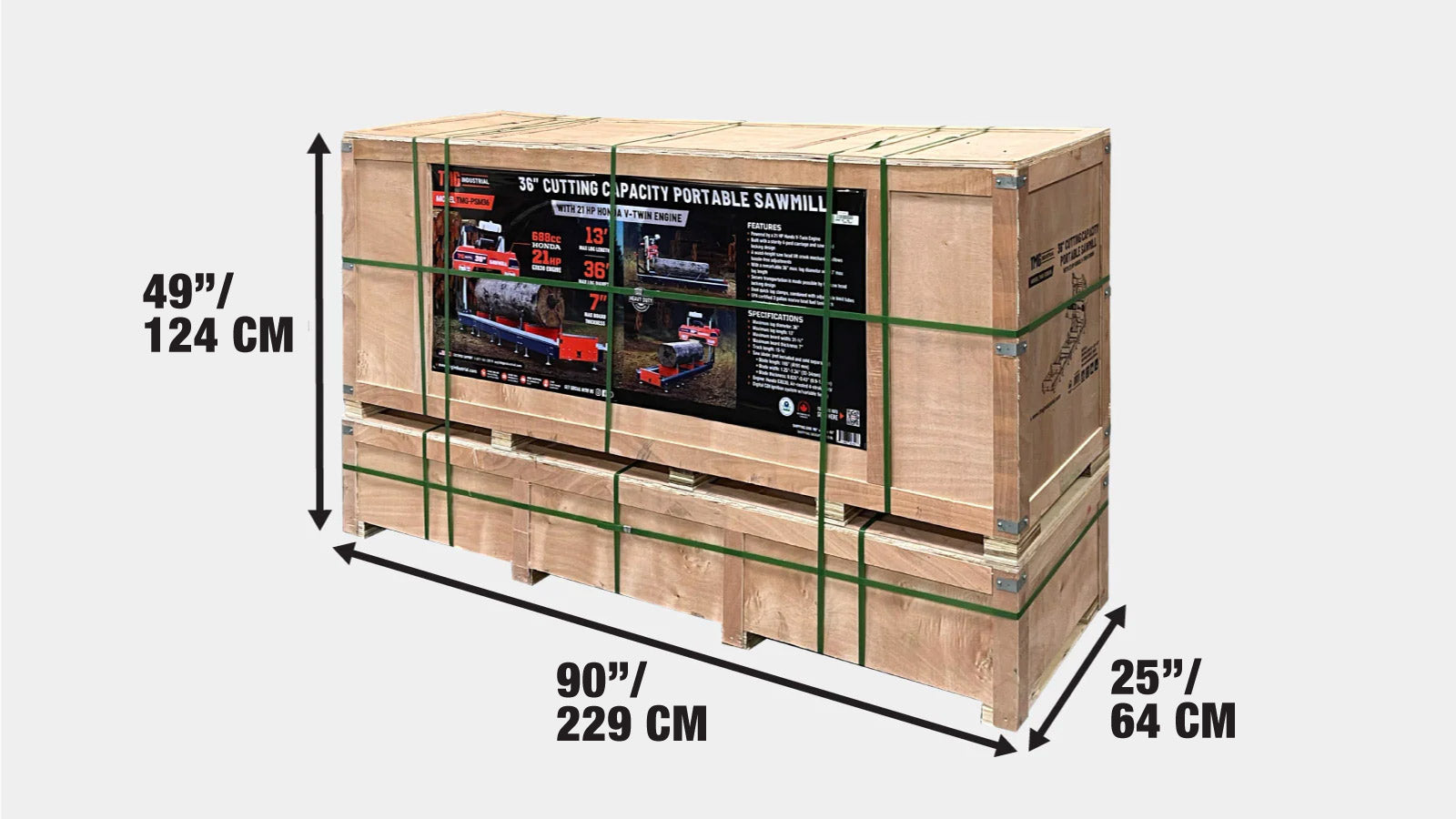 3.9 m Portable Sawmill (Blade is not Included), 910 mm Diameter, 21 HP Honda V-Twin Engine, TMG-PSM36-shipping-info-image