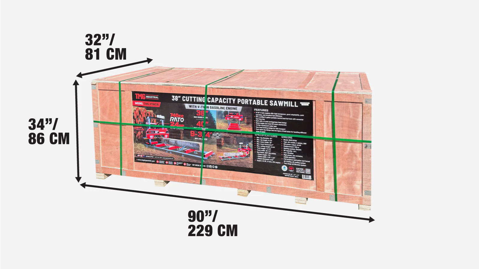 2.9 m Portable Sawmill (Blade is not Included), 1010 mm Diameter, 22 HP 740cc Engine, TMG-PSM38-shipping-info-image