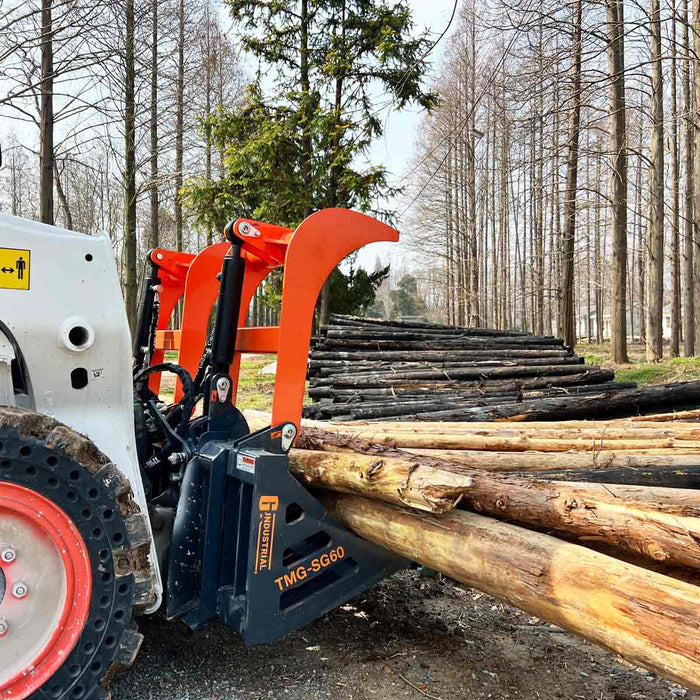 TMG Industrial 60” Skid Steer Skeleton Grapple Attachment, Universal Mount, 34” Arm Opening, 3” Tine Spacing, 2600 lb Weight Capacity, TMG-SG60