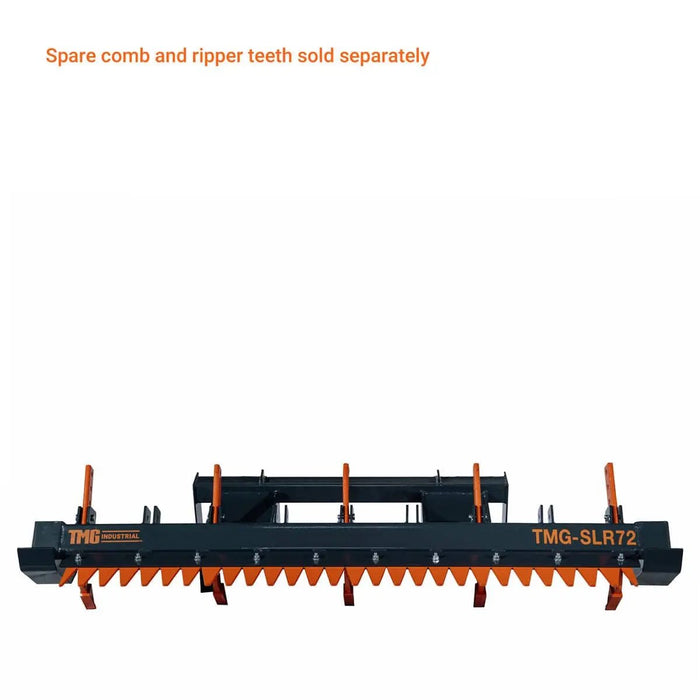 TMG Industrial 72” Skid Steer Land Ripper w/Rake Comb, Scarifier, Dethatcher, Forward & Reverse, Depth Adjustable Ripping Teeth, TMG-SLR72