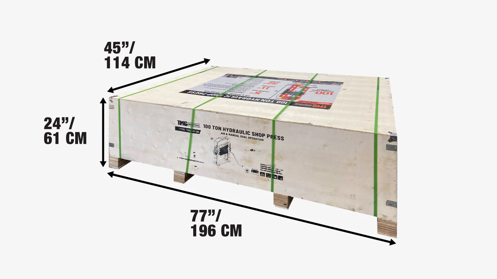 100 Ton Hydraulic Shop Press, Air & Manual Dual Operation, Protective Grid Guard, TMG-SP100-shipping-info-image