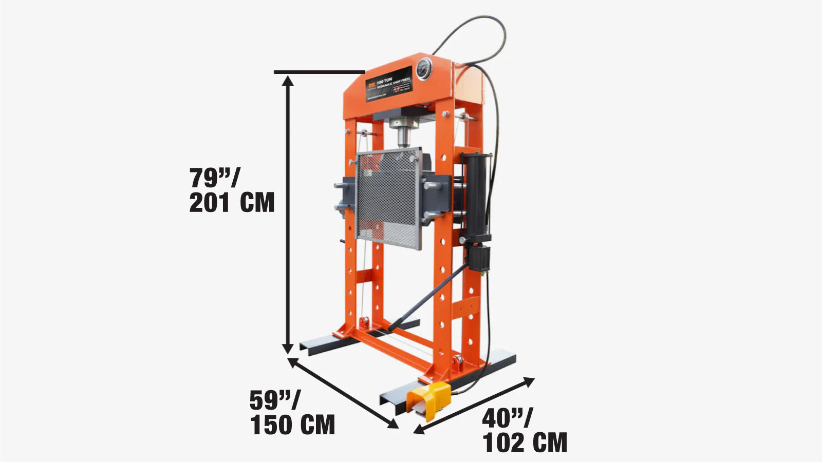 100 Ton Hydraulic Shop Press, Air & Manual Dual Operation, Protective Grid Guard, TMG-SP100-specifications-image