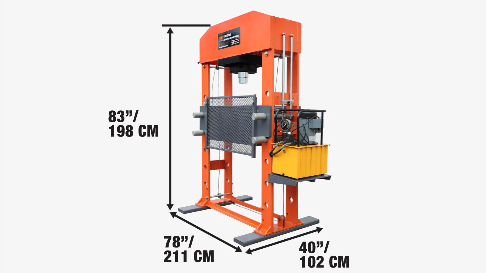 150 Ton Electric Hydraulic Shop Press, 8500 PSI Heavy Duty Pressing, TMG-SP150-specifications-image