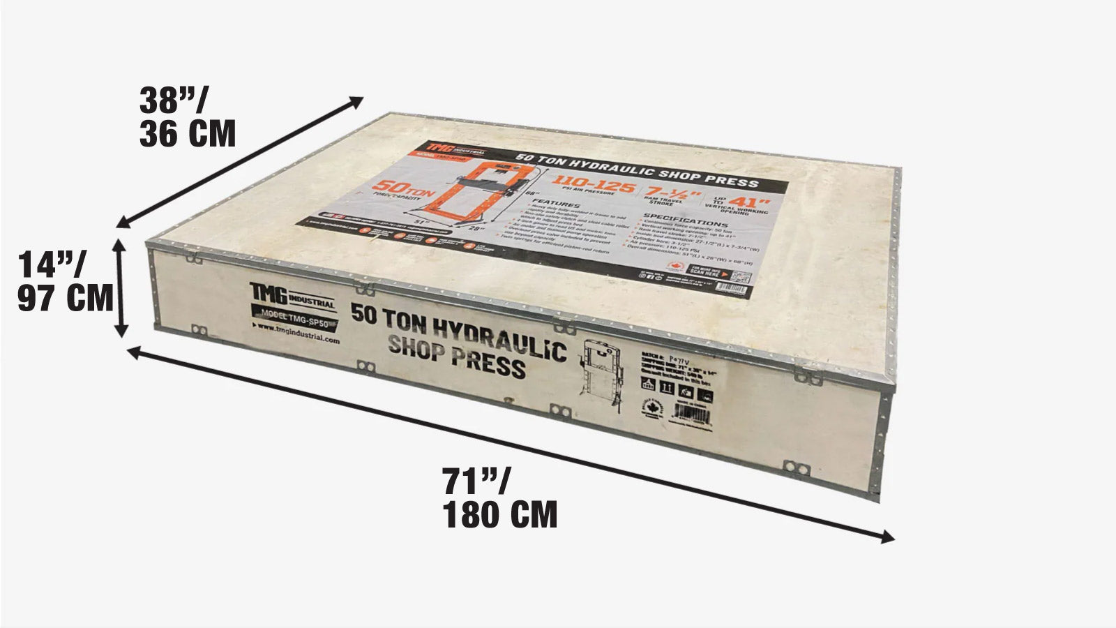 Prasa hydrauliczna warsztatowa o udźwigu 50 ton, prasowanie o dużej wytrzymałości, w pełni spawana rama typu H, podwójna obsługa pneumatyczna i ręczna, TMG-SP50-shipping-info-image