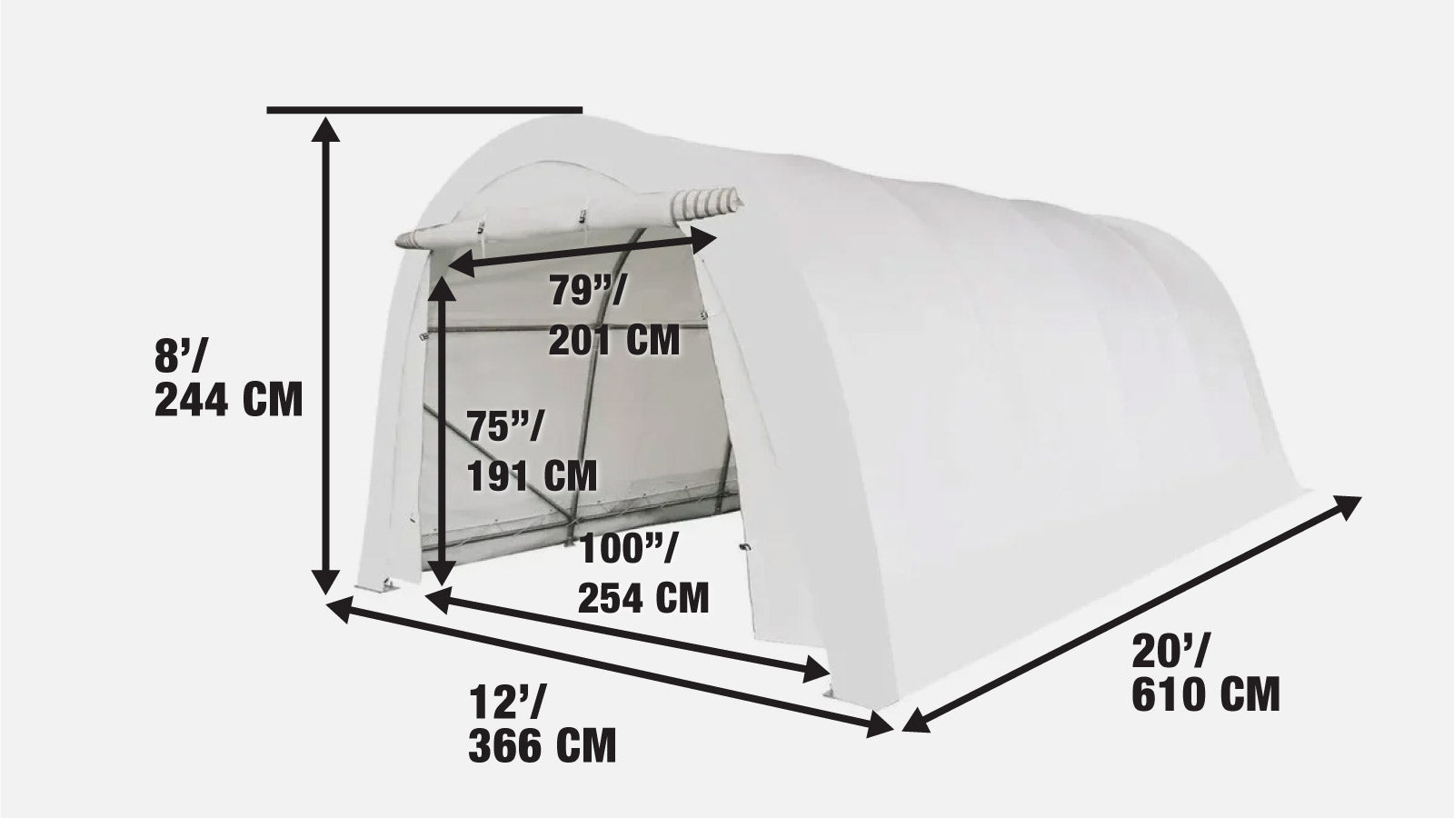 3.7 x 6 m Car Shelter with Rounded Roof and Ripstop PE Cover, TMG-ST1220R-specifications-image