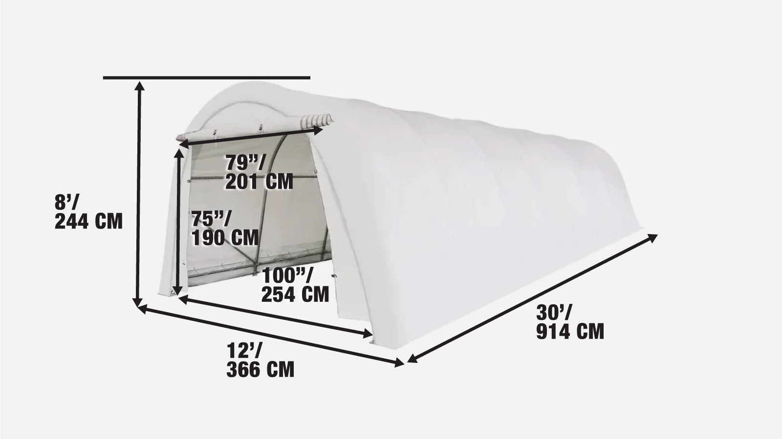 3.7 x 9 m Car Shelter with Rounded Roof and Ripstop PE Cover, TMG-ST1230R-specifications-image