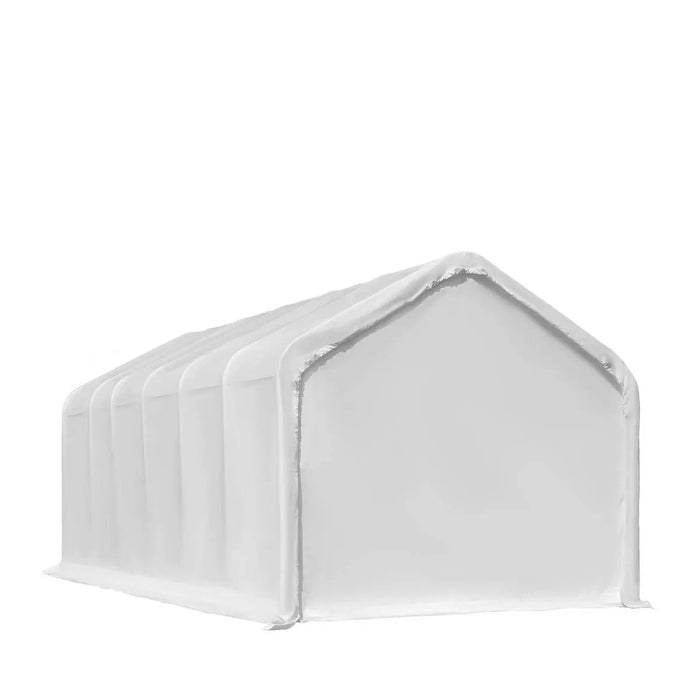 TMG Industrial 18’ x 30’ RV/Motorhome Storage Shelter, 17 oz PVC Fabric Cover, Front Roll-Up Door, Enclosed Rear Wall, 3-Layer Galvanized Steel Frame, 13’ Straight Sidewalls, TMG-ST1830