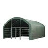 20’ x 20’ Livestock Corral Shelter, Powder Coated Structure, 12’ Dome Roof, 17 oz Military Green PVC Fabric Covering, 6-Bar Corral Panels, 5’ Front Swing Gate, TMG-ST2020L