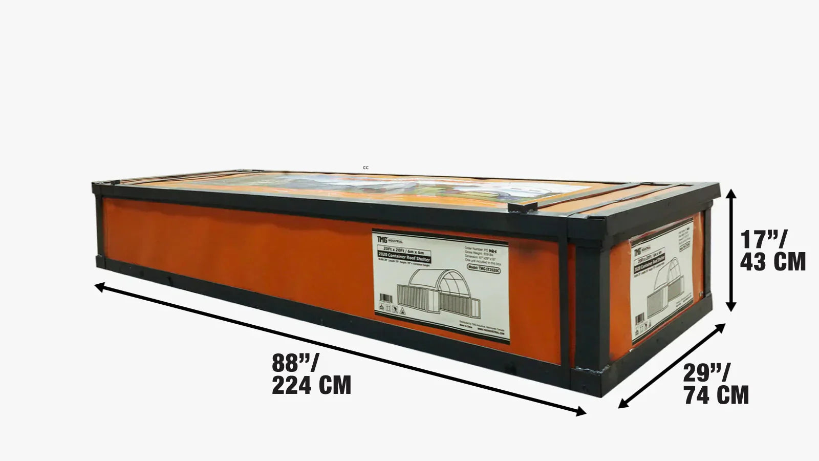 Kontenerowy schron z tkaniny polietylenowej 20' x 20', ognioodporny, wodoodporny, z ochroną UV, TMG-ST2021CE (wcześniej ST2020C)-shipping-info-image