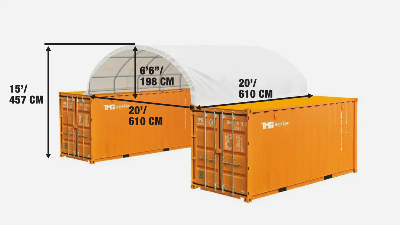 Kontenerowy schron z tkaniny polietylenowej 20' x 20', ognioodporny, wodoodporny, z ochroną UV, TMG-ST2021CE (wcześniej ST2020C)-specifications-image