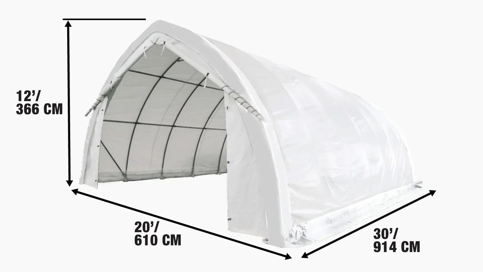6 x 9 m Arch Wall Peak Ceiling Storage Shelter with Heavy Duty PVC Fabric Cover, TMG-ST2031PV-specifications-image