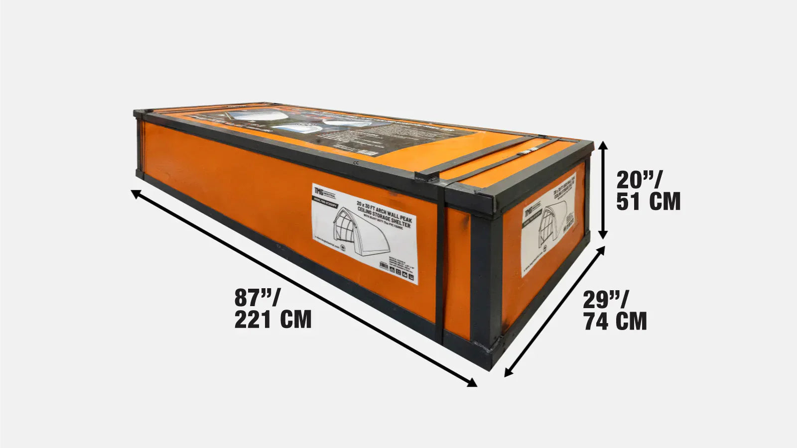 6 x 9 m Arch Wall Peak Ceiling Storage Shelter with Heavy Duty PVC Fabric Cover, TMG-ST2031PV-shipping-info-image
