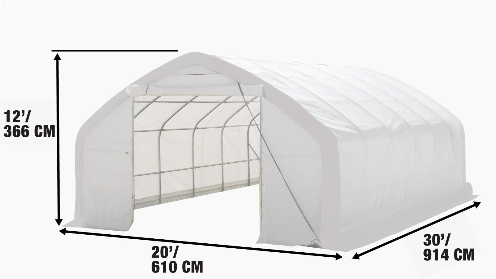 6 x 9 m Straight Wall Peak Ceiling Storage Shelter with Heavy Duty PVC Fabric Cover, TMG-ST2031V-specifications-image