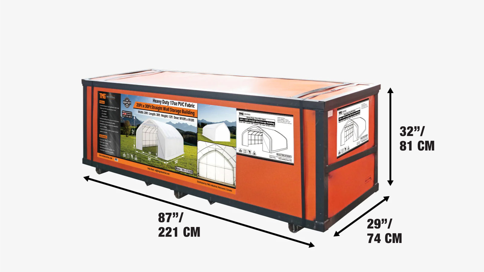 6 x 9 m Straight Wall Peak Ceiling Storage Shelter with Heavy Duty PVC Fabric Cover, TMG-ST2031V-shipping-info-image