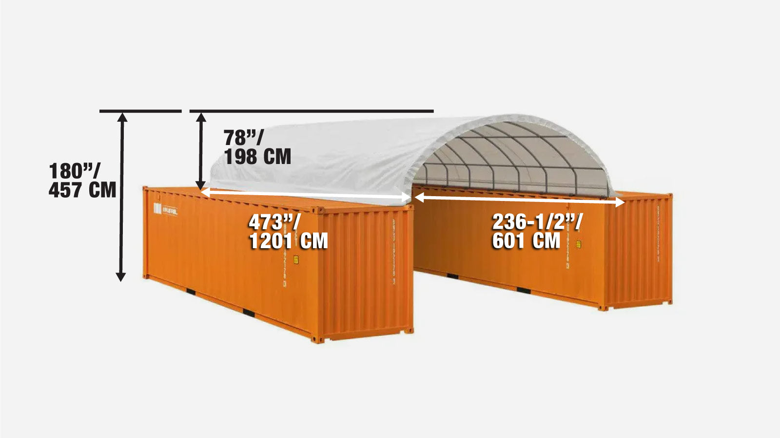 Kontenerowy schron z tkaniny PVC o wymiarach 20' x 40', ognioodporny, wodoodporny, z ochroną UV, TMG-ST2041CV (wcześniej ST2040C)-specifications-image
